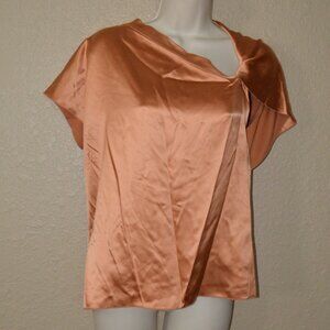 Sz 4 S Dion Lee Apricot Silk Cap Sleeve Asymmetrical Blouse Top